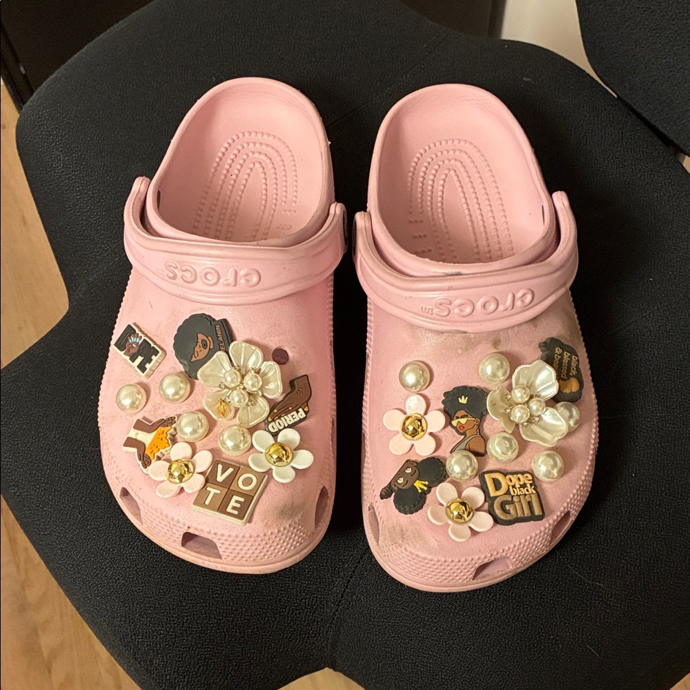 Crocs Pink Clogs with Decorative Charms